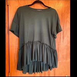 Forest green ruffled short sleeve T shirt